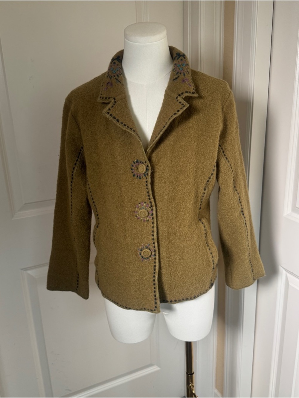 Nomadic Traders Wool Jacket Embroidered Boho Western Blazer Coat Women L